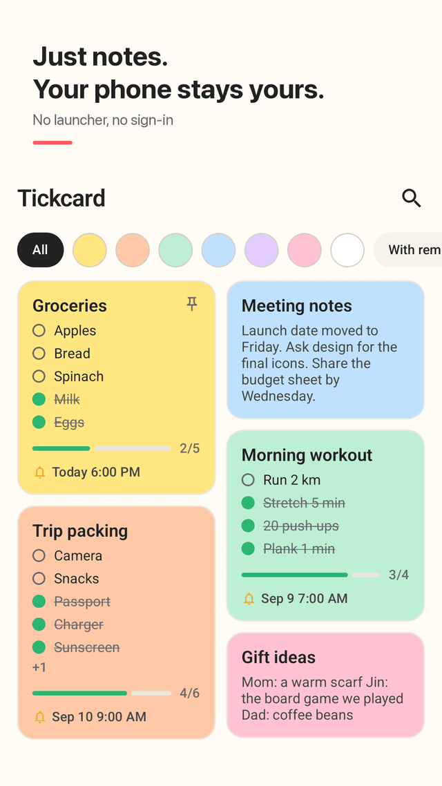 Tickcard screenshot